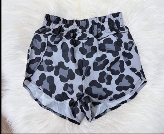 Black leopard elastic waist adult women summer shorts