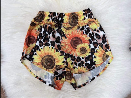 Leopard sunflower elastic waist adult women summer shorts