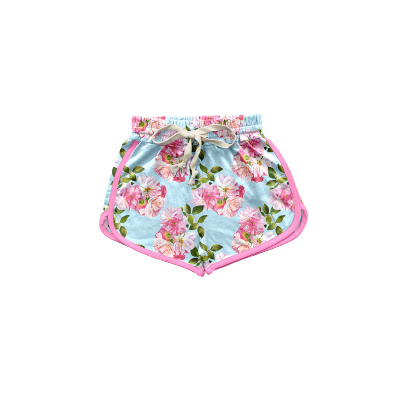 Pink floral elastic waist baby girls summer shorts