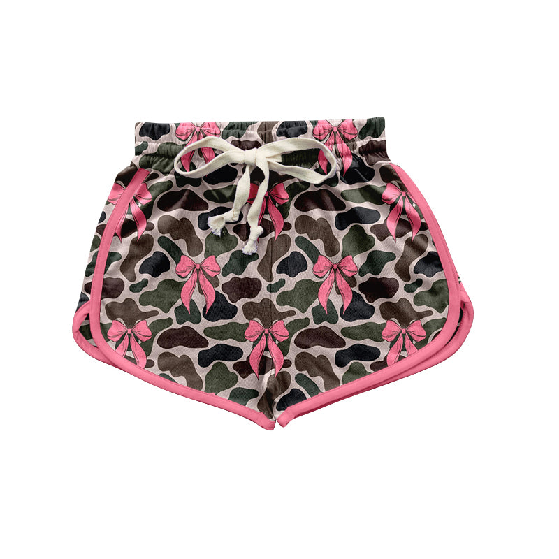 Pink bow camo adult women summer shorts