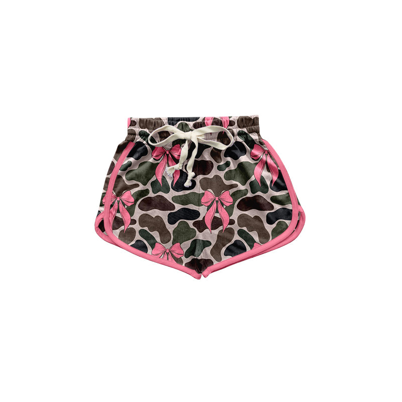 Pink bow camo baby girls summer shorts