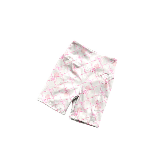 Pink bow floral high waist toddler girls yoga shorts