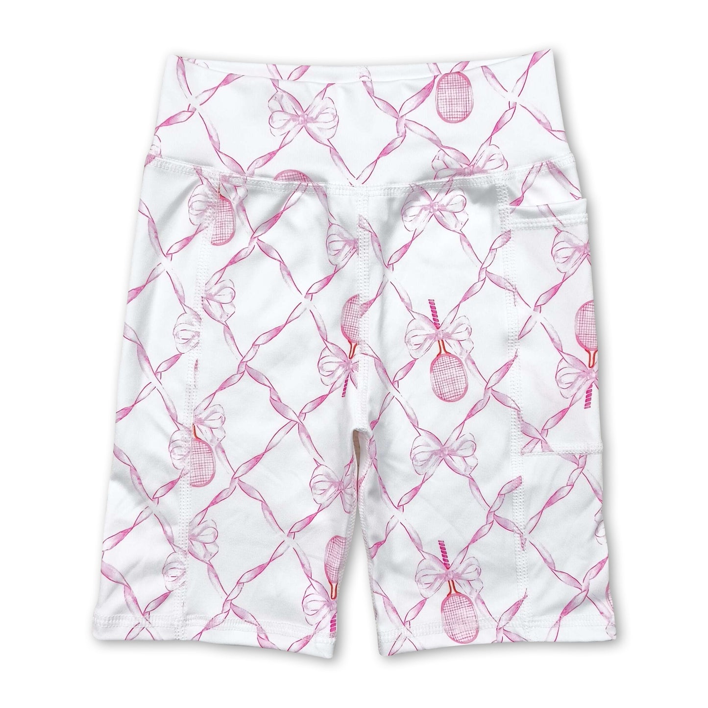 Pink bow tennis high waist toddler girls yoga shorts