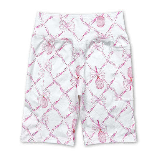 Pink bow tennis high waist toddler girls yoga shorts