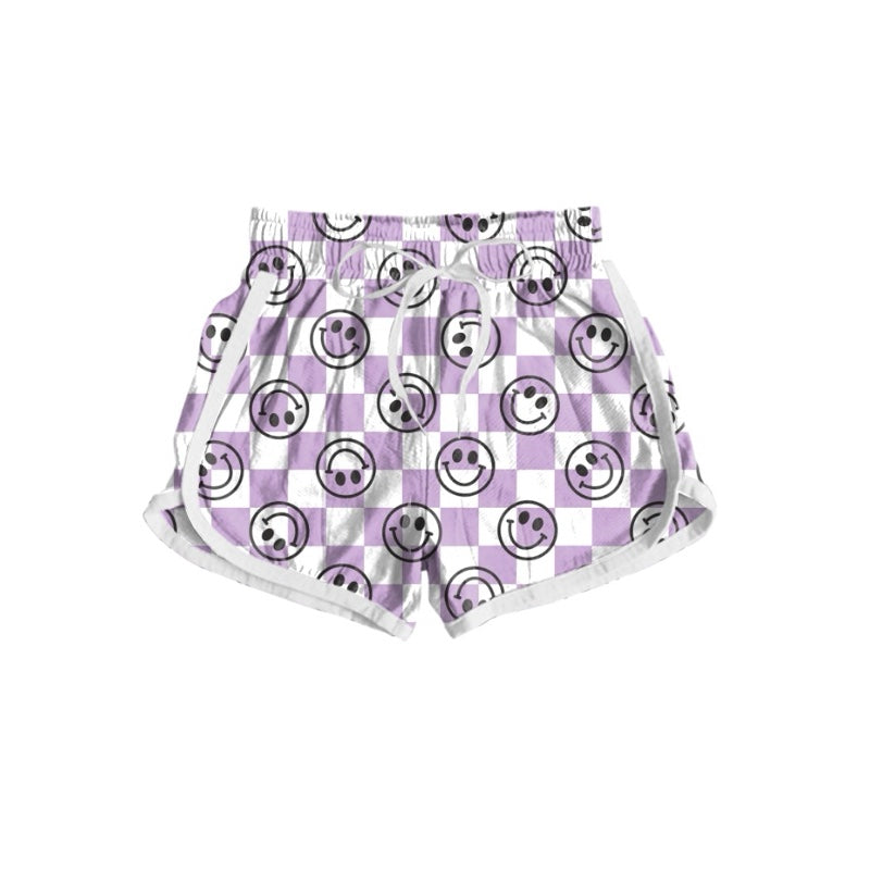 Lavender plaid smile adult women summer shorts