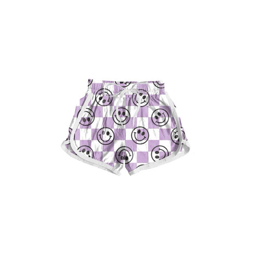 Lavender plaid smile kids girls summer shorts