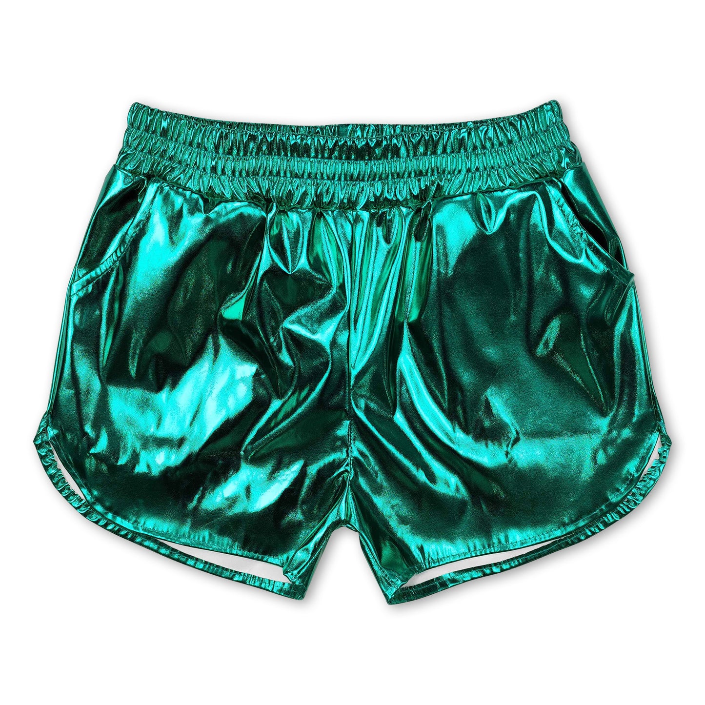 Green elastic waist kids girls summer shorts