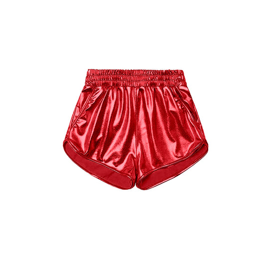 Red elastic waist kids girls summer shorts