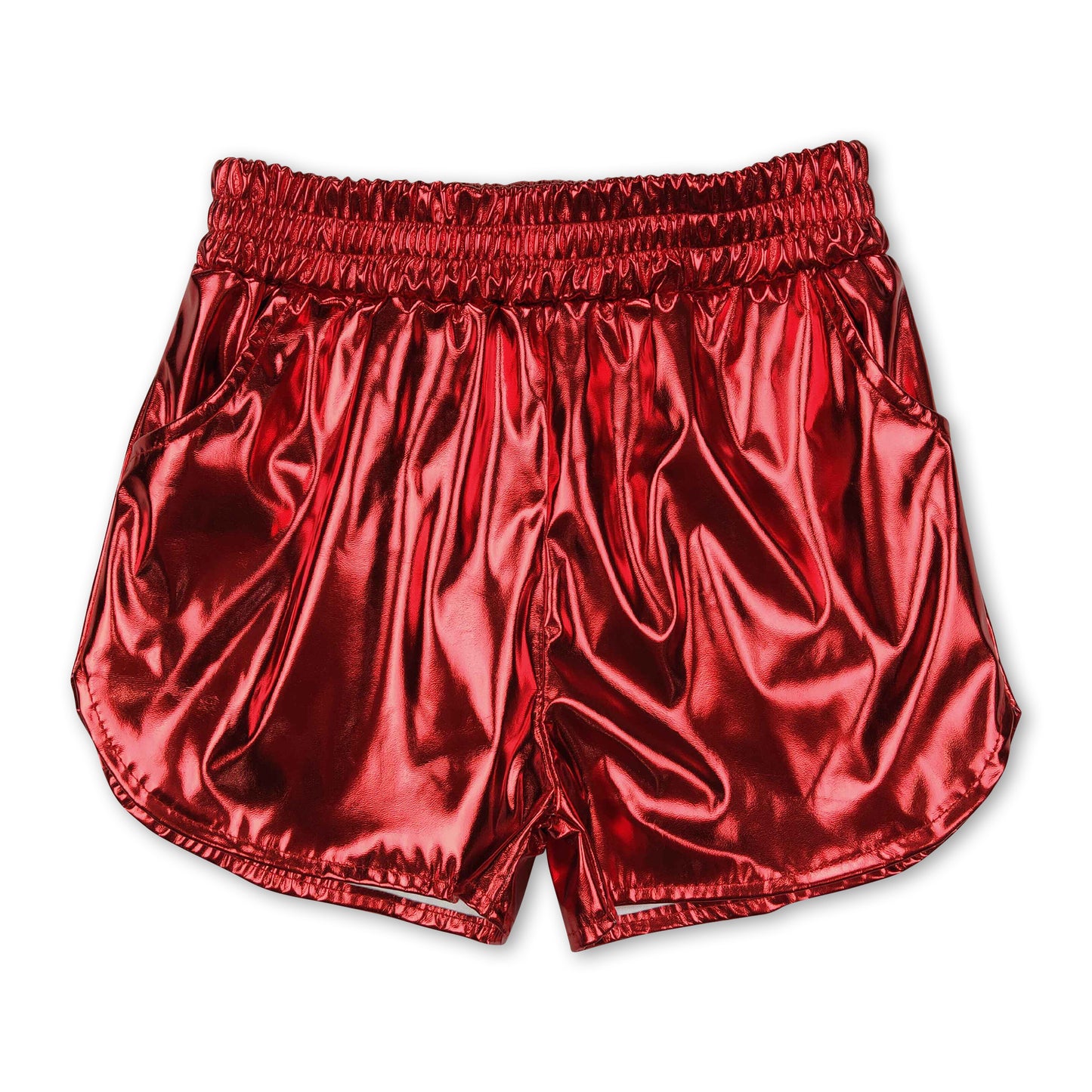 Red elastic waist kids girls summer shorts