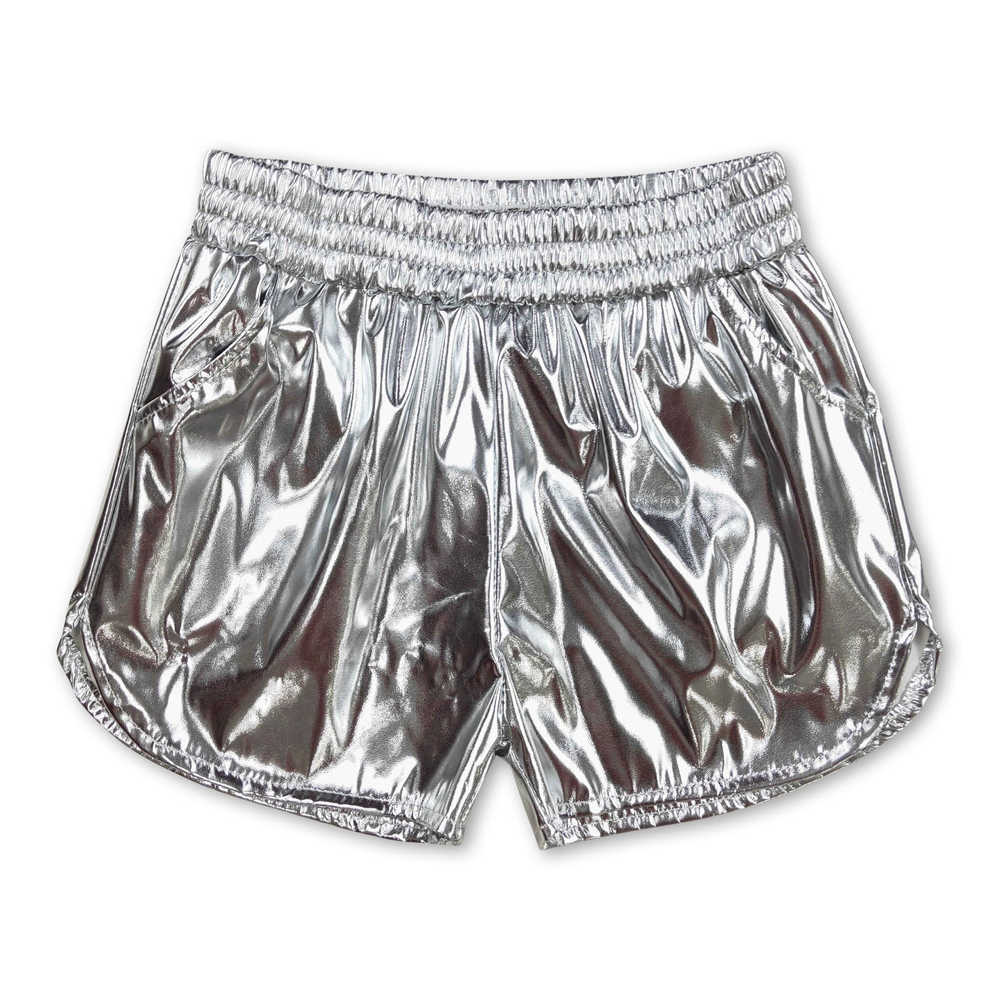 Silver elastic waist kids girls summer shorts