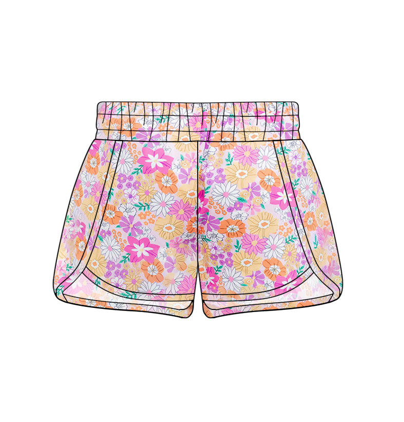 Pink floral elastic adult women summer shorts