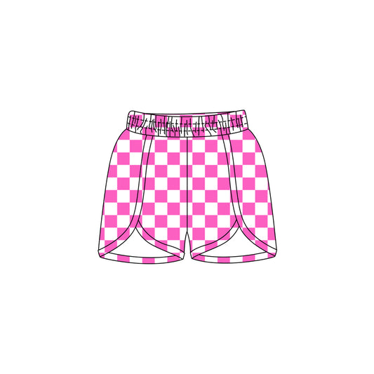 Pink plaid elastic high waist baby girls summer shorts