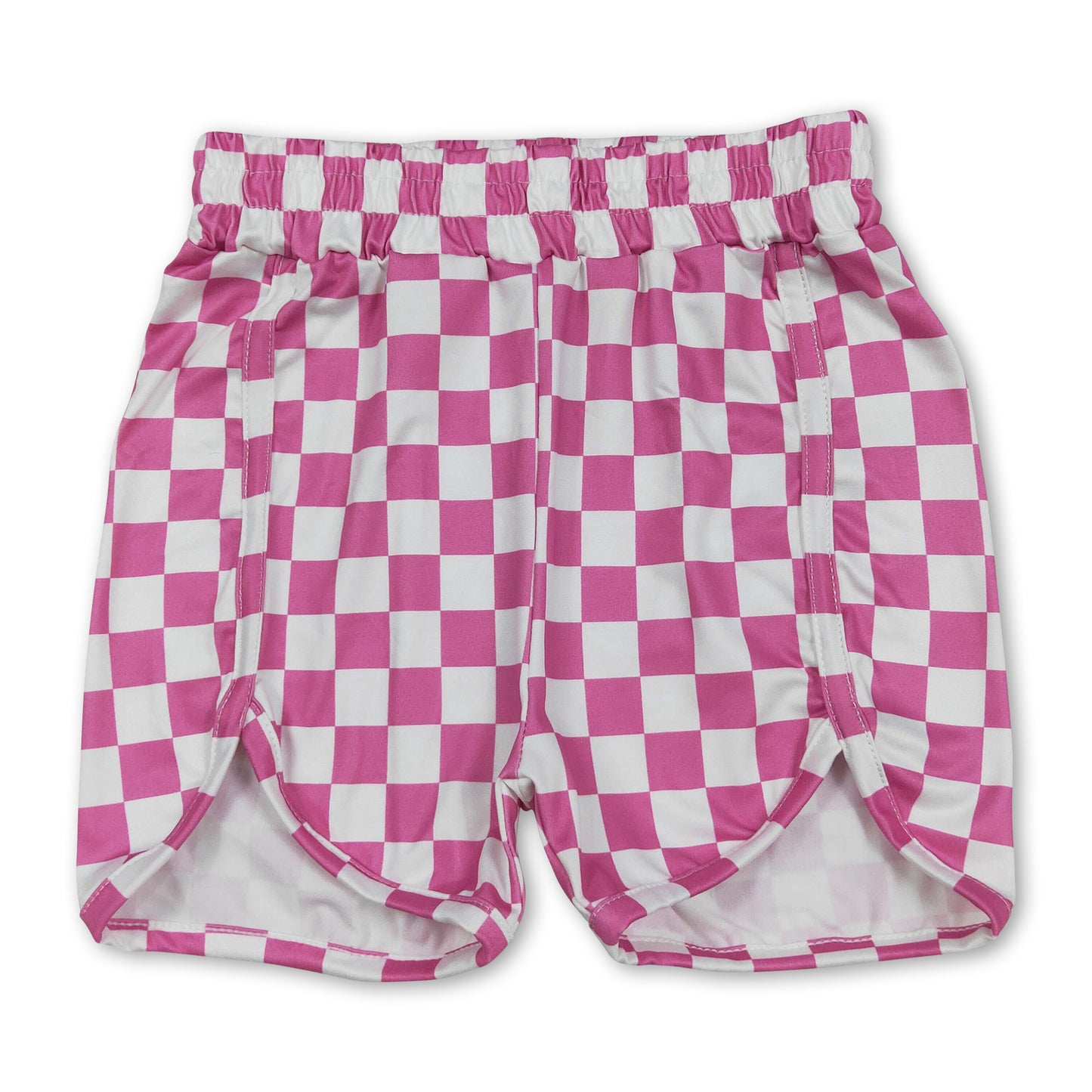 Pink plaid elastic high waist baby girls summer shorts
