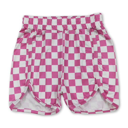 Pink plaid elastic high waist baby girls summer shorts