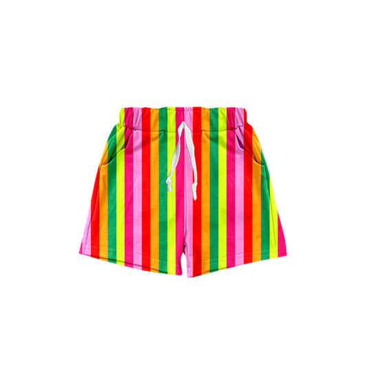 Pink green yellow stripe baby kids summer shorts