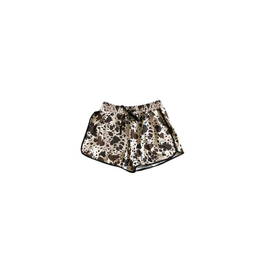 Brown cow print western kids girls summer shorts
