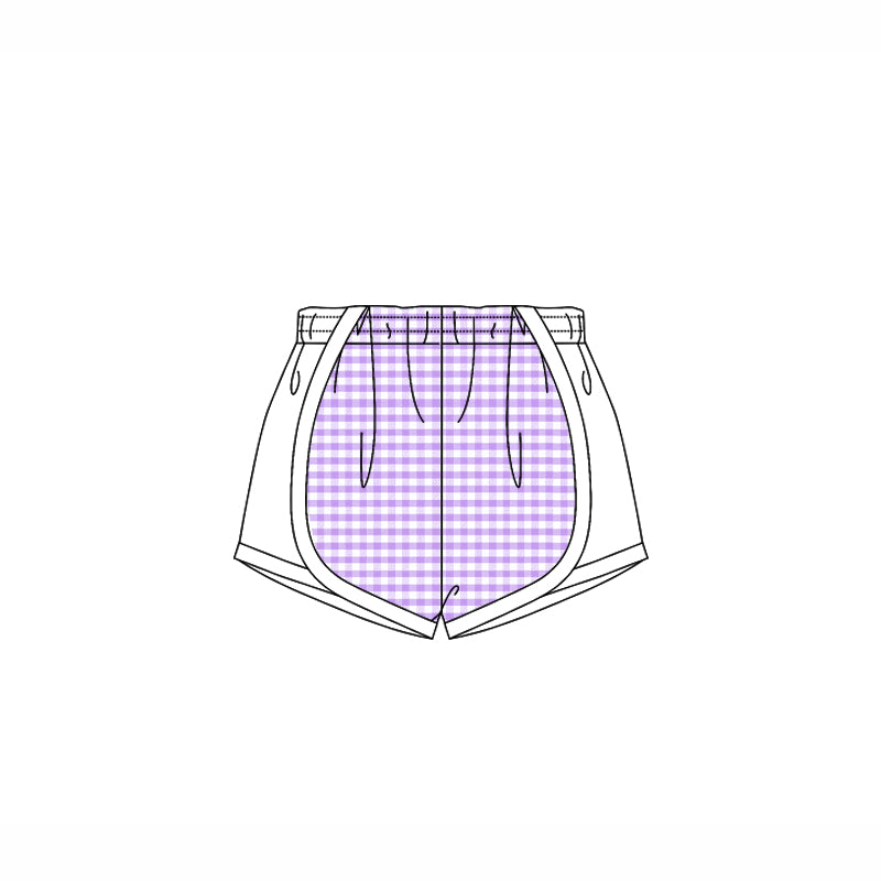 Lavender plaid white kids girls summer shorts