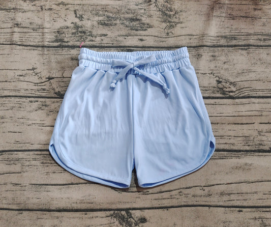 Light blue elastic waist kids girls active wear yoga shorts