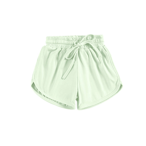 Light green elastic waist kids girls active wear yoga shorts