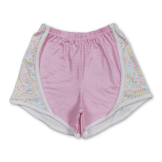 Floral pink plaid baby girls summer shorts