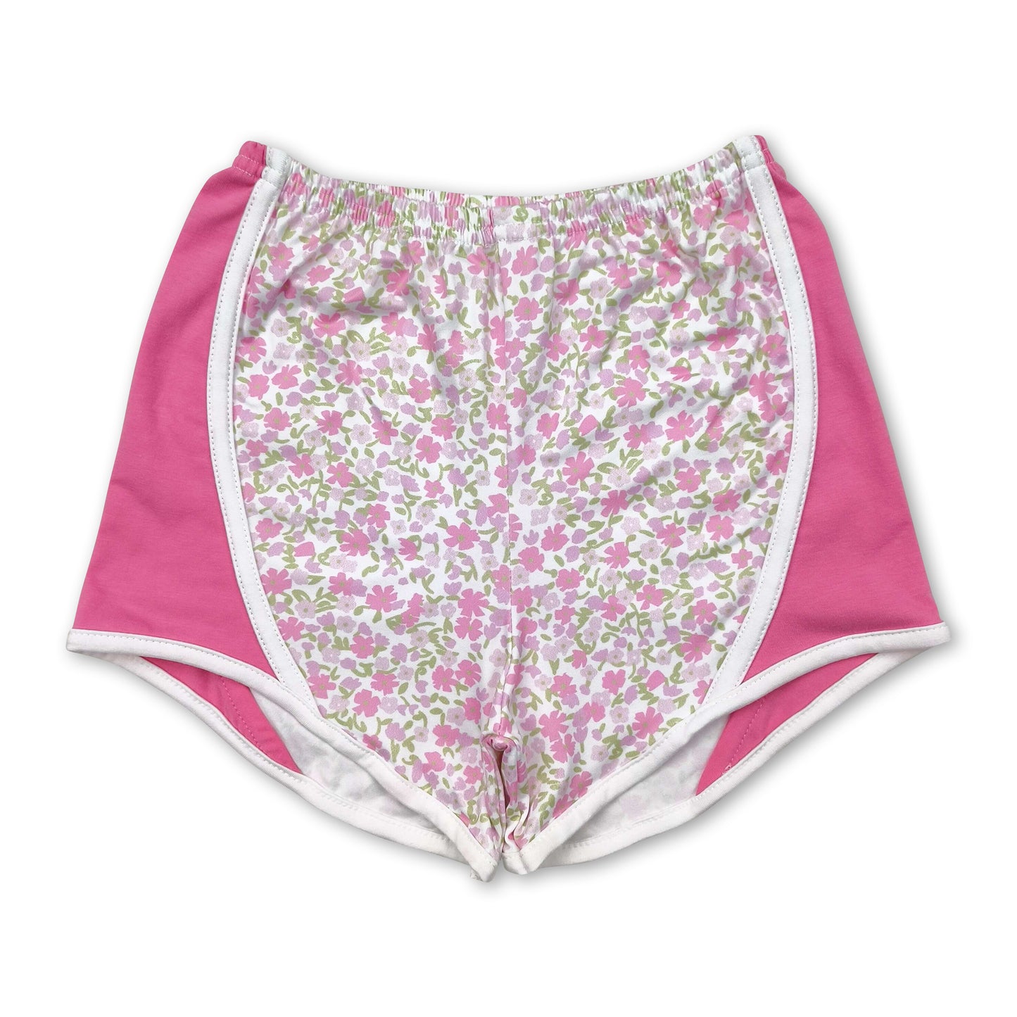 Pink floral patchwork baby girls summer shorts