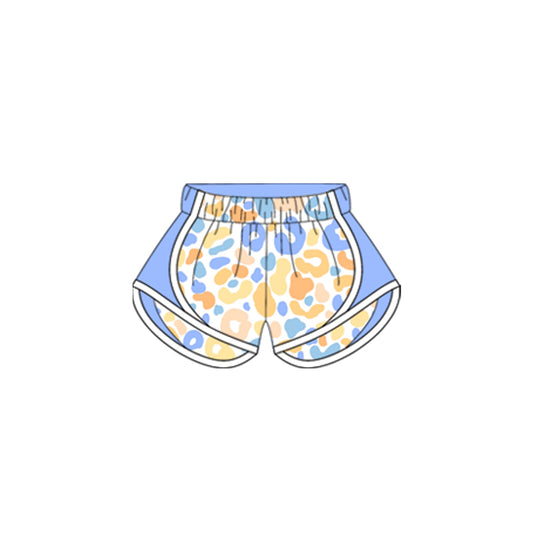 Light blue leopard patchwork baby girls summer shorts