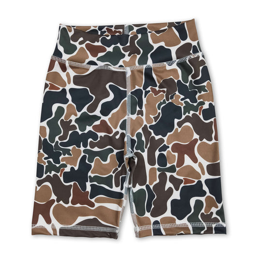 High waist brown camo kids girls summer shorts