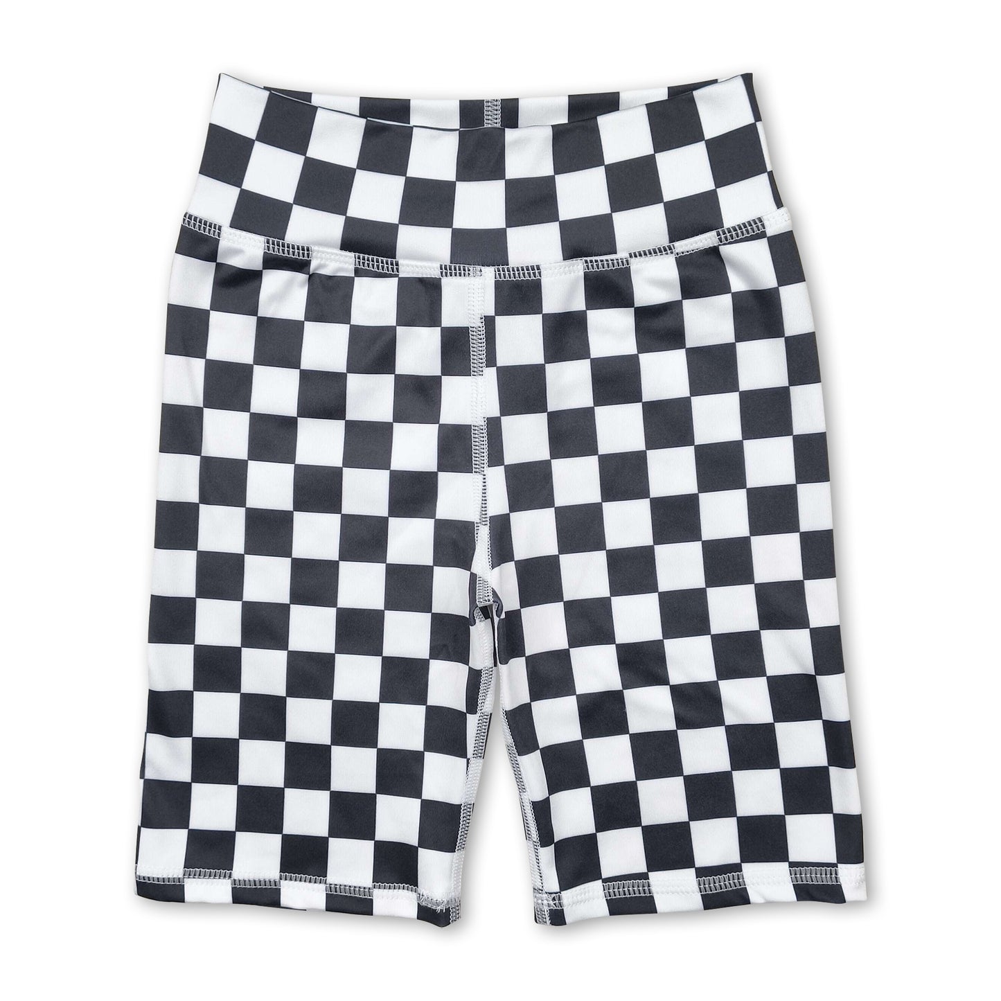 High waist black plaid kids girls summer shorts