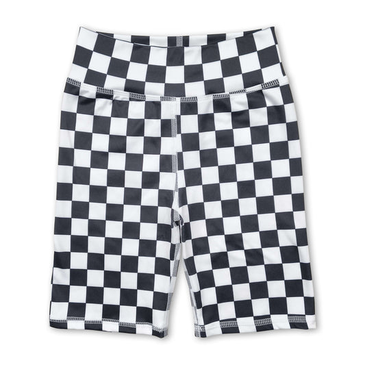 High waist black plaid kids girls summer shorts