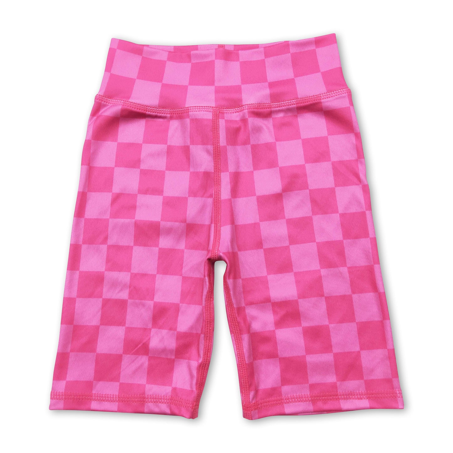 High waist hot pink plaid kids girls summer shorts