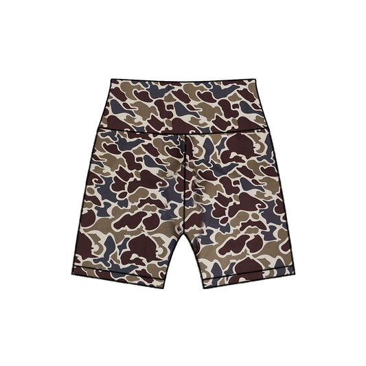 High waist dark brown camo girls summer shorts