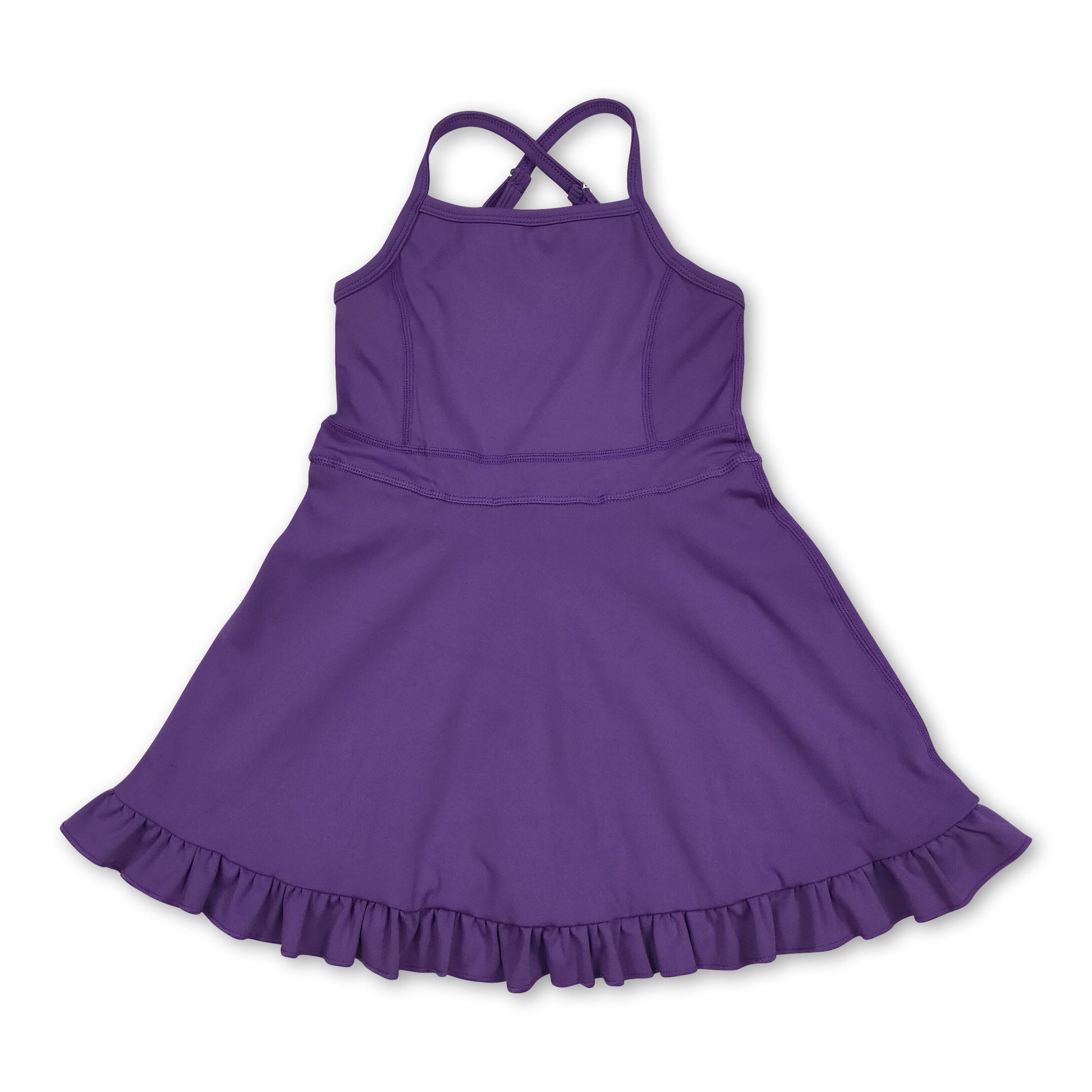 Purple straps ruffle kids girls summer athletic dresses Western Kids Clothes Purple straps ruffle kids girls summer athletic dresses Western Kids Clothes