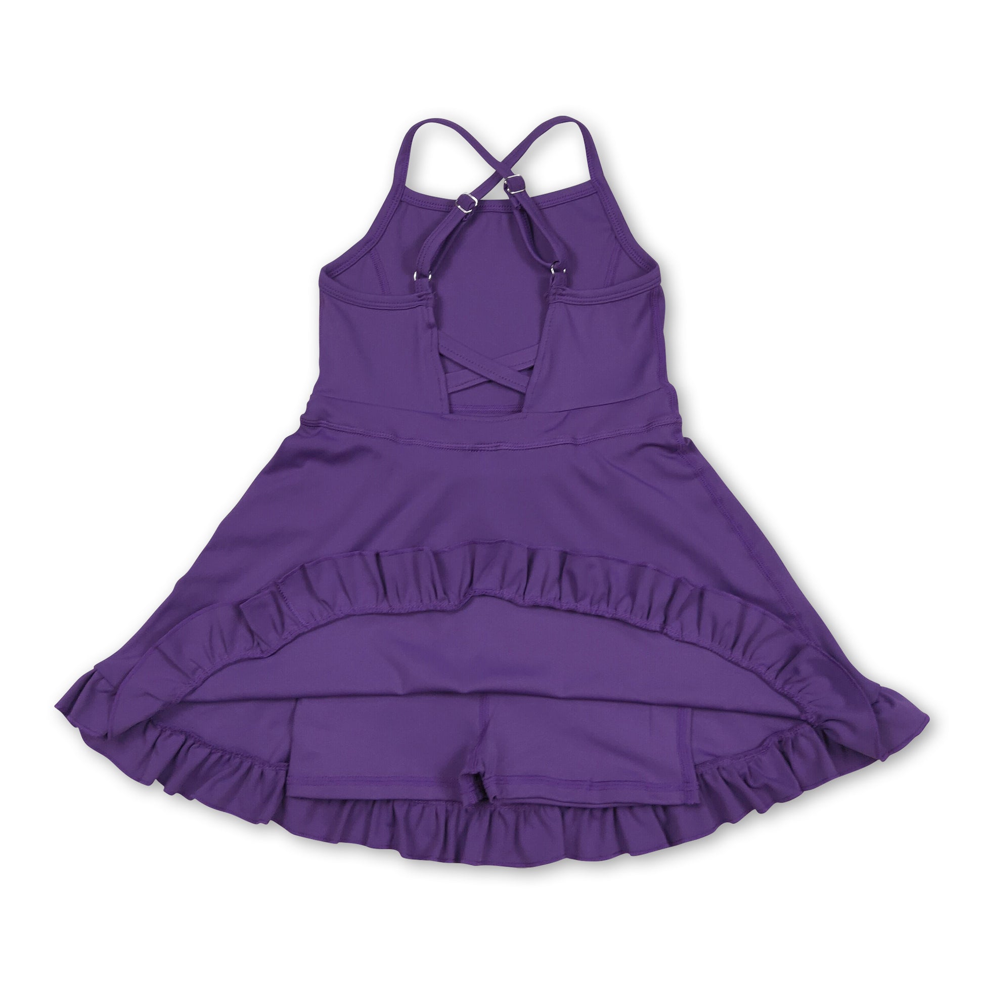 summer dresses purple Purple straps ruffle kids girls summer athletic dresses – Western Kids Clothes