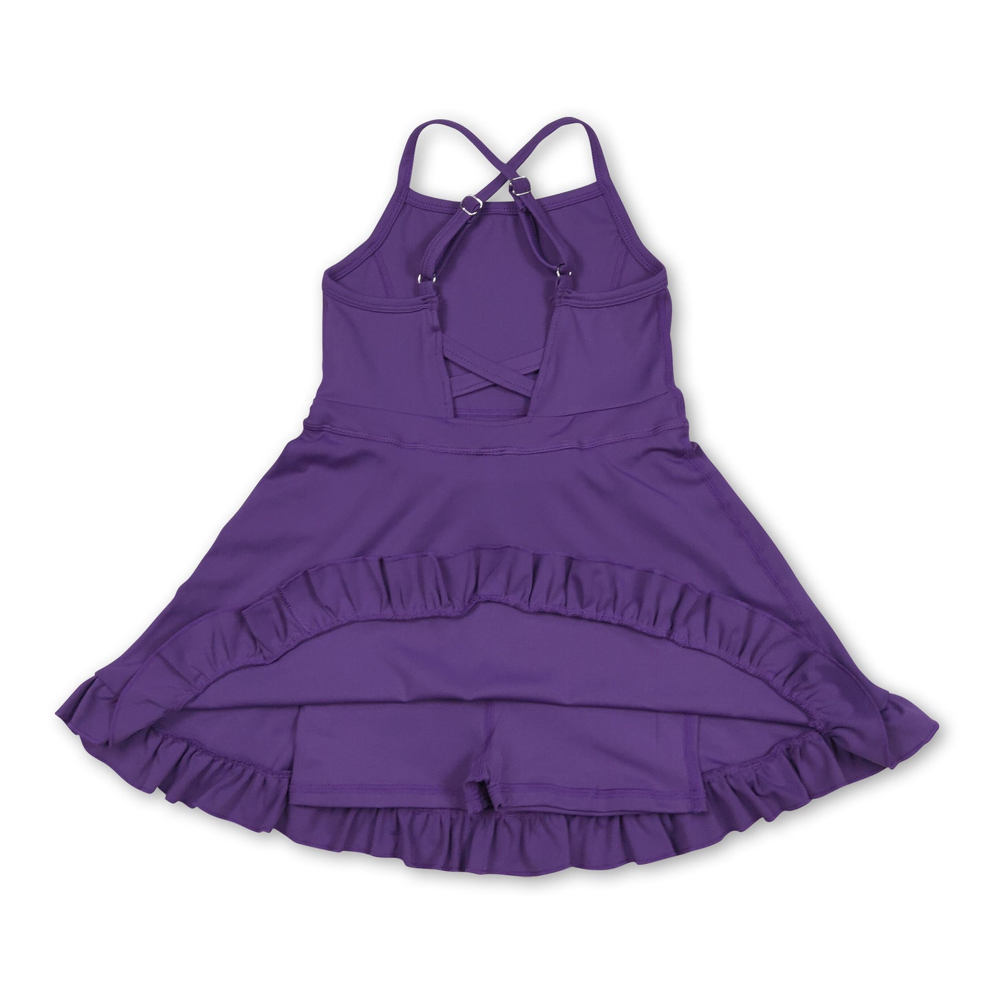 Purple straps ruffle kids girls summer athletic dresses
