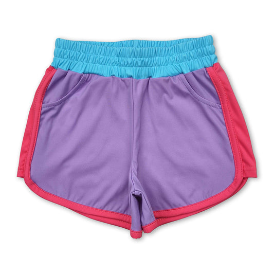 Lavender pink patchwork kids girls activewear yogo shorts