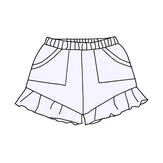 White ruffle pockets kids girls summer cotton shorts