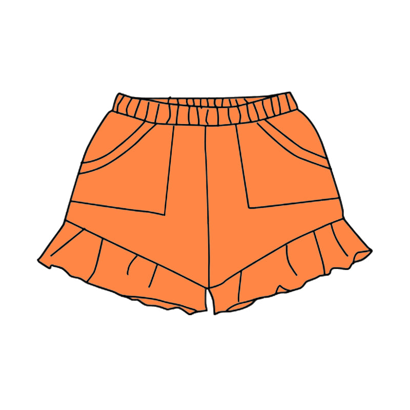 Orange ruffle pockets kids girls summer cotton shorts