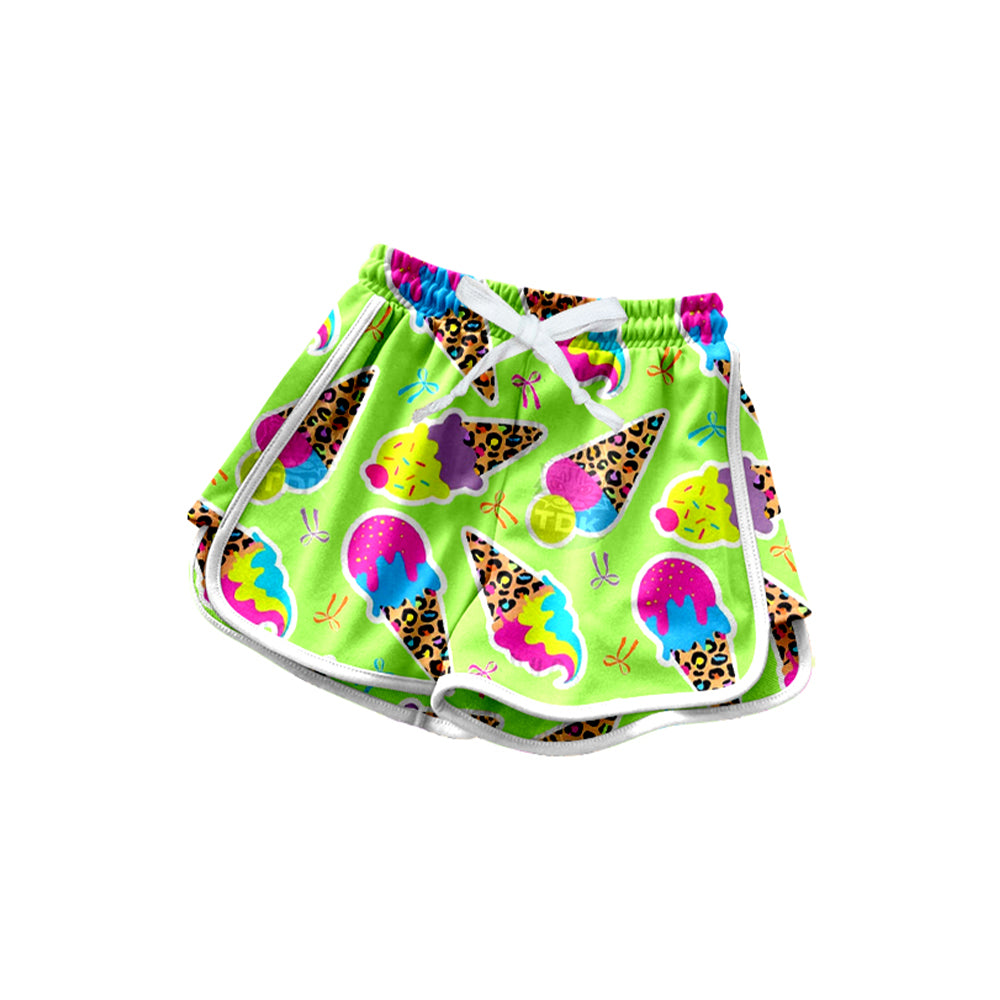 Leopard ice cream bow kids girls summer shorts