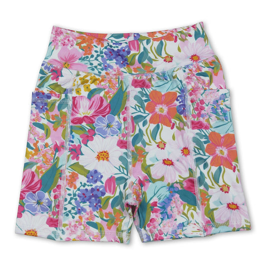 Lavender floral kids girls summer yoga shorts