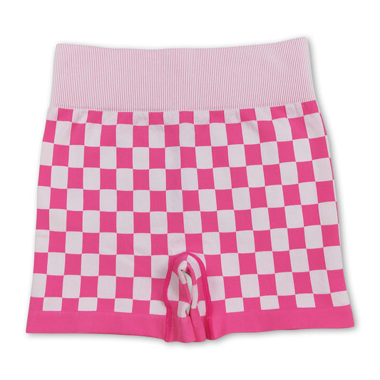Pink plaid adult women activewear shorts