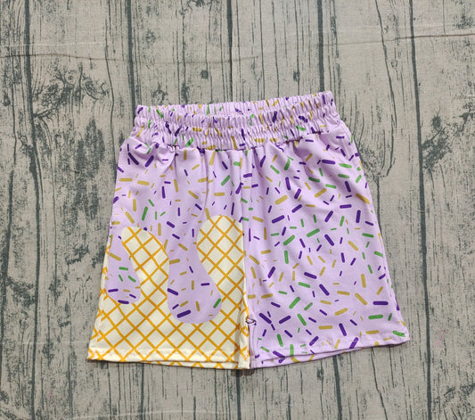 Purple yellow green ice cream sprinkle boy Mardi Gras shorts
