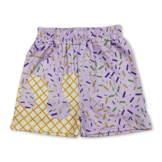 Purple yellow green ice cream sprinkle boy Mardi Gras shorts