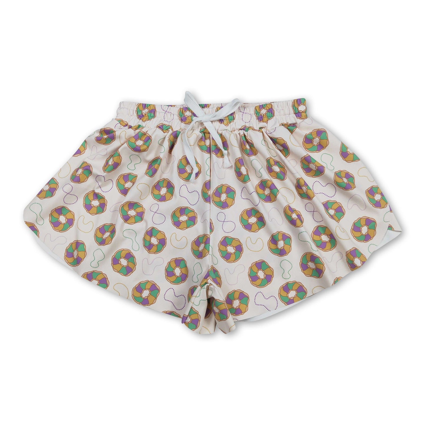 Purple green yellow donut women Mardi Gras active shorts