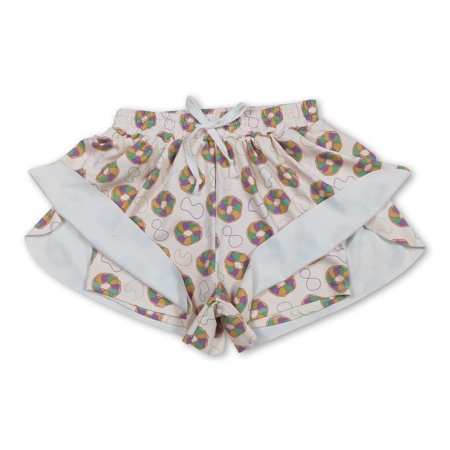 Purple green yellow donut women Mardi Gras active shorts