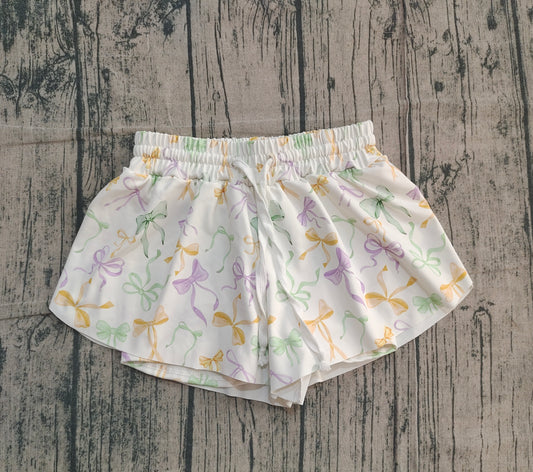 Purple green yellow bows kids girls Mardi Gras shorts
