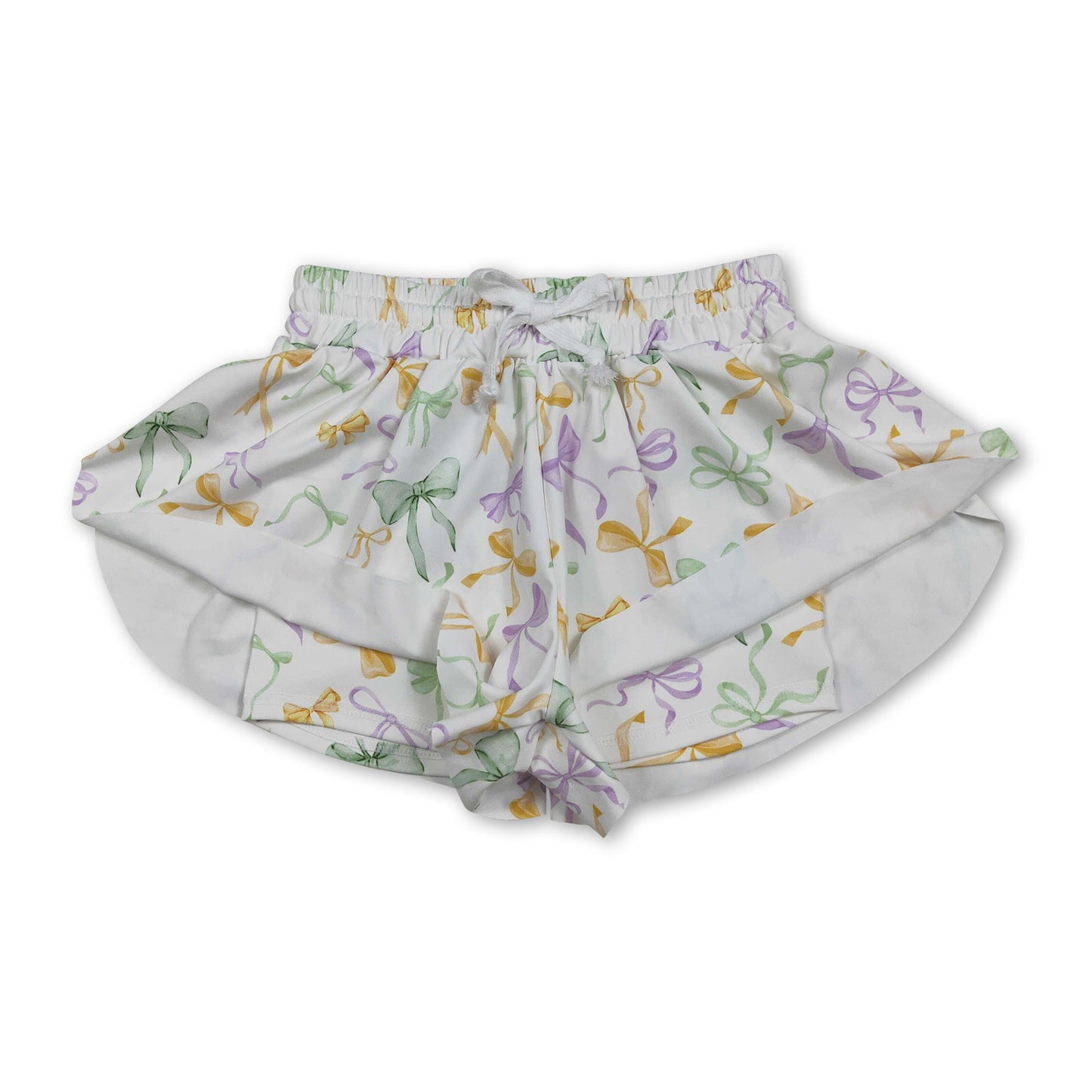 Purple green yellow bows kids girls Mardi Gras shorts