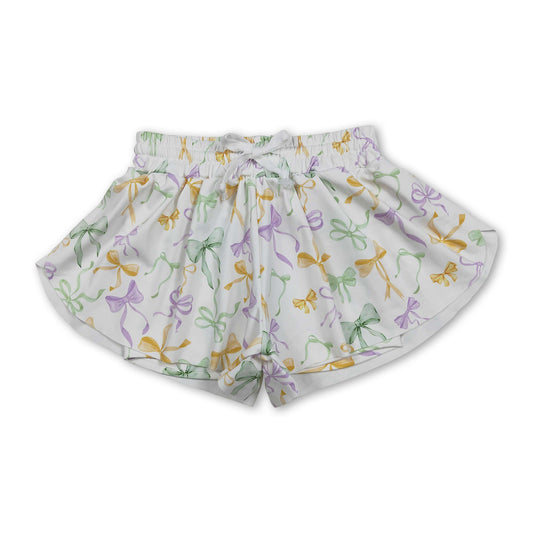 Purple green yellow bows kids girls Mardi Gras shorts