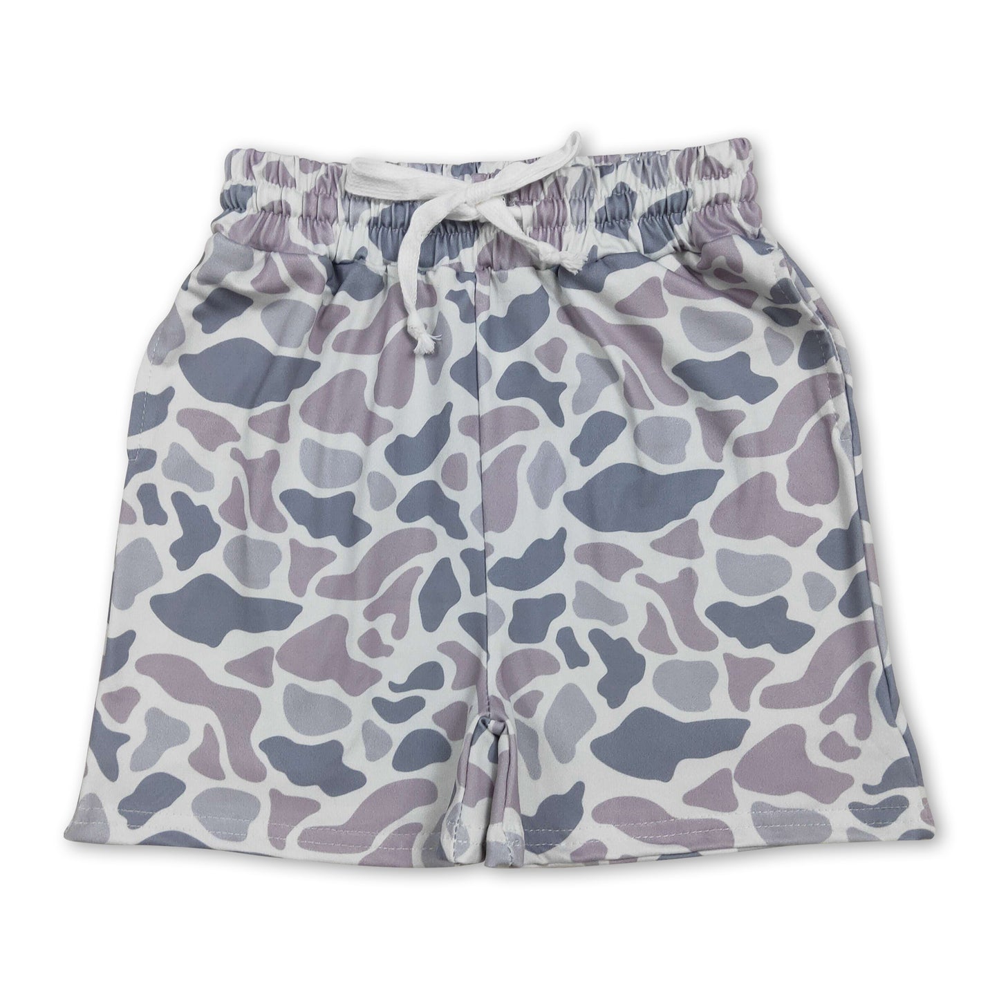Grey camo drawstring kids boys summer shorts