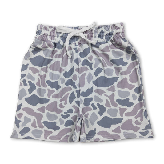 Grey camo drawstring kids boys summer shorts