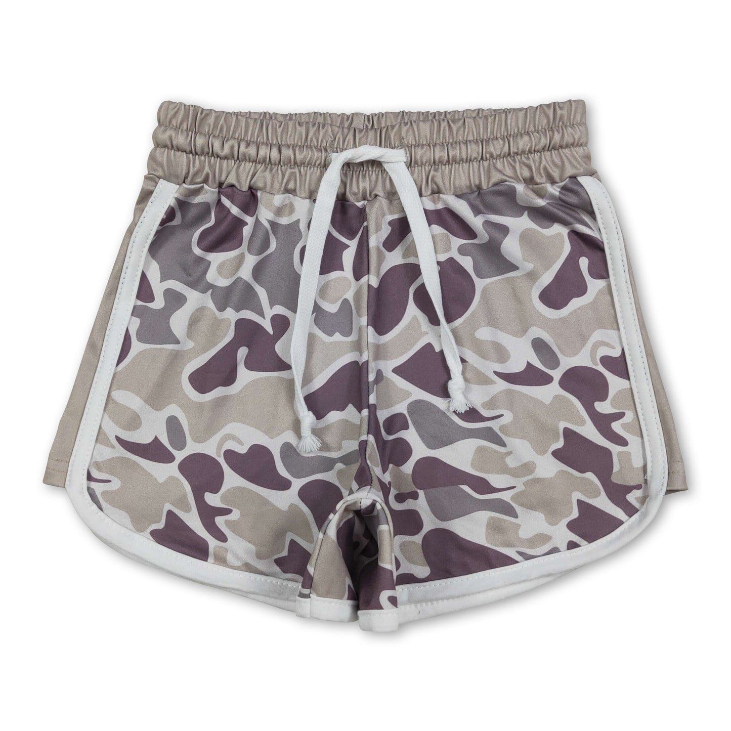 Purple camo drawstring kids girls summer shorts